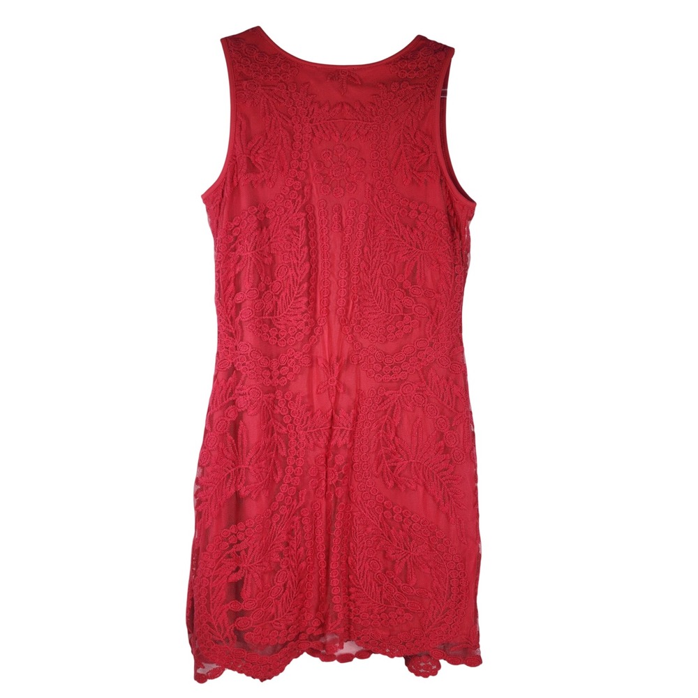 Red Sleeveless Floral Lace Overlay Mini Sheath Dress Cocktail Womens Medium - Picture 2 of 12